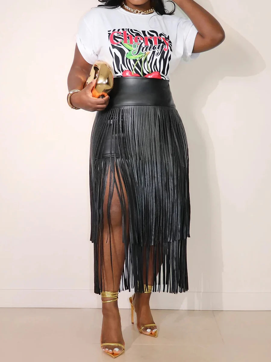 The Valentina Fringe Faux-Leather Maxi Skirt