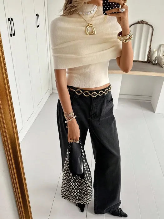 Ivory Draped Knit Top