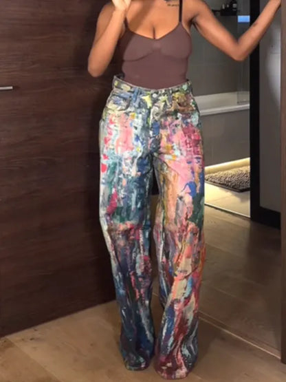 Multicolor Wide-Leg Pants