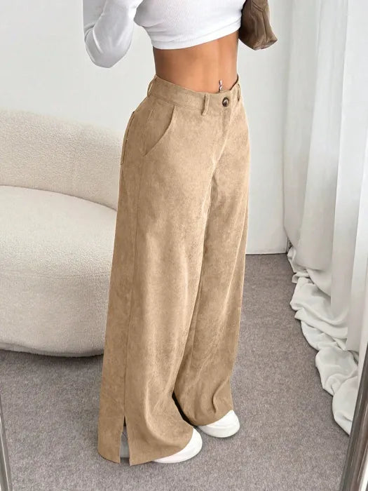 High-Waist Corduroy Wide-Leg Pants – Effortless Vintage Chic